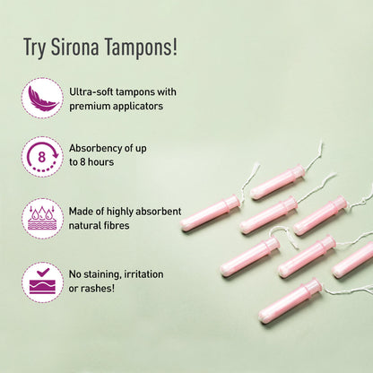 Sirona Applicator Tampons for Normal Flow | BPA-free Tampon Applicator, Ultra Soft, FDA Approved, Dermatologically tested - (16 Pcs)