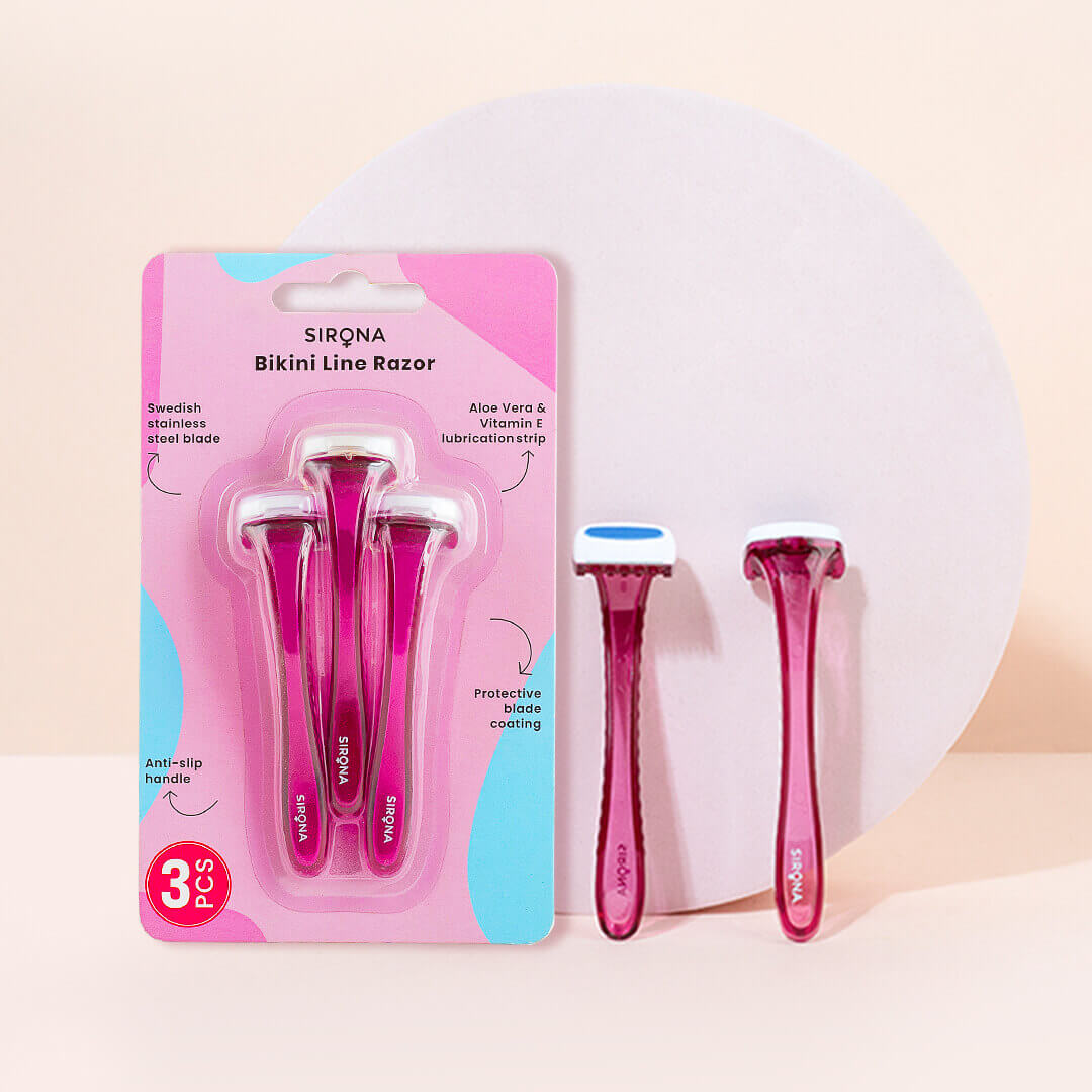 Sirona Bikini Line Razor | Hair Removal Razor for Bikini Line, Stainless Steel Blade, Anti Slip Handle, Reusable Women Razor for Intimate Area (Pack of 3)