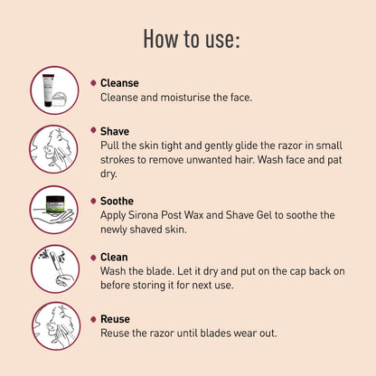 Sirona Blink and Glow Facial Razor | Painfree Facial Hair Removal for Women, Razor for Eyebrow, Upper Lip, Forehead, Chin and Sideburns, Reusable (Pack of 3)