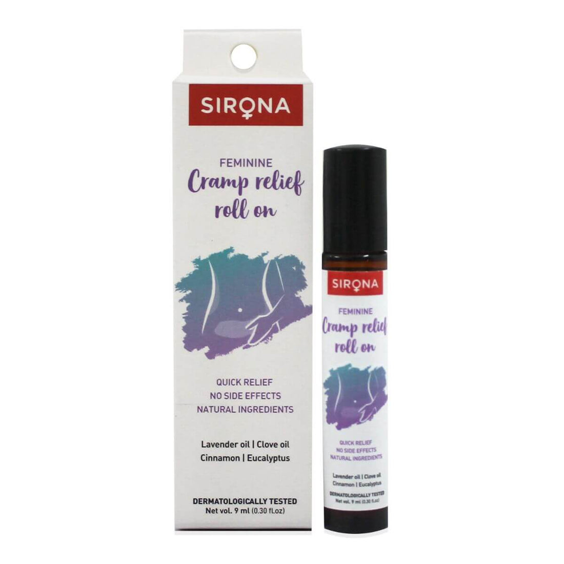 Sirona Feminine Cramp Relief Roll On for Women | 100% Natural Period Pain Reliever, Quick Relief, No Side Effects, Ideal for Abdomen, Lower Back &amp; Leg Cramps - 9 ml