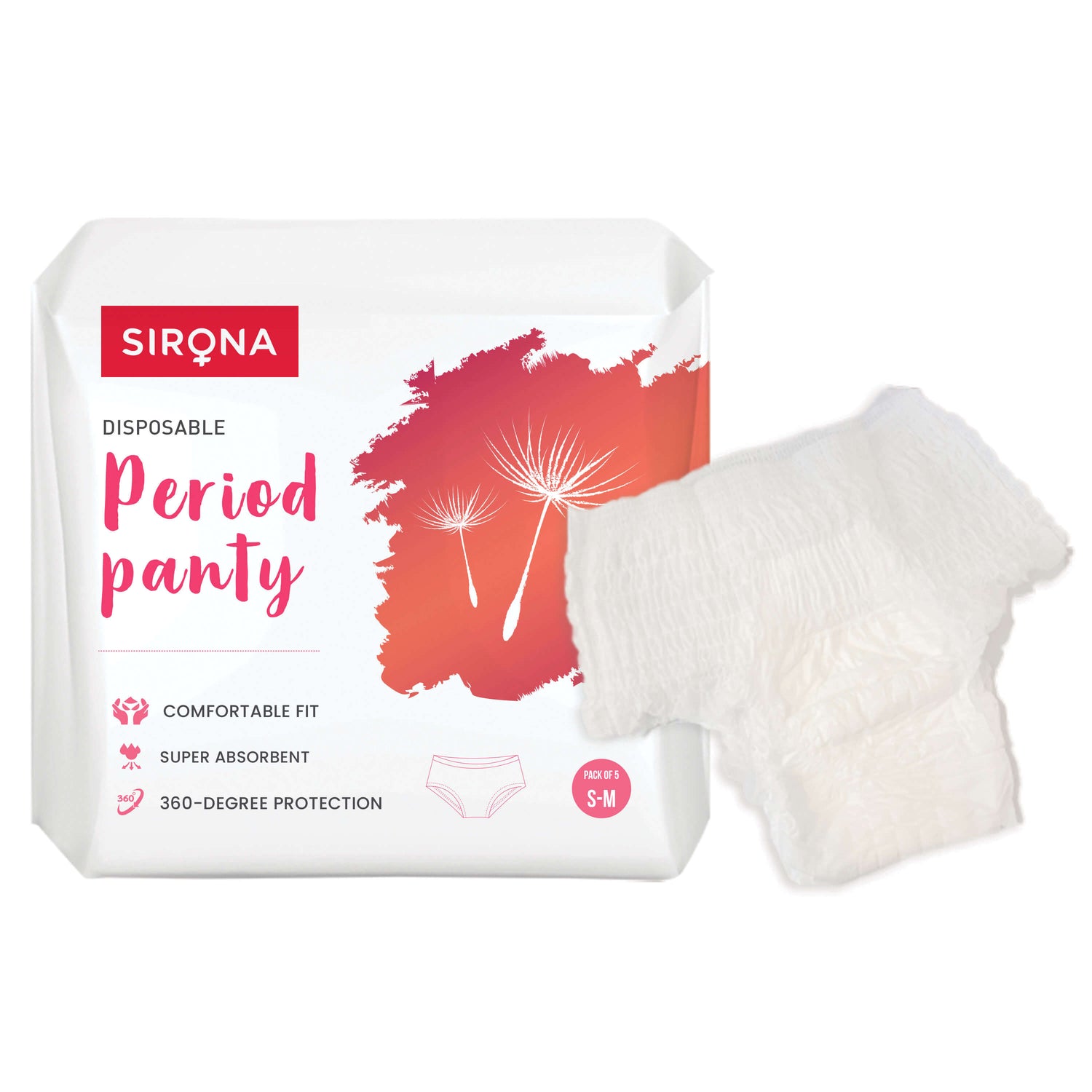Disposable Period Panties for Women | Comfortable Fit, Super Absorbent, 360-Degree Protection, Leakproof, 12 Hour Protection - Pack of 5