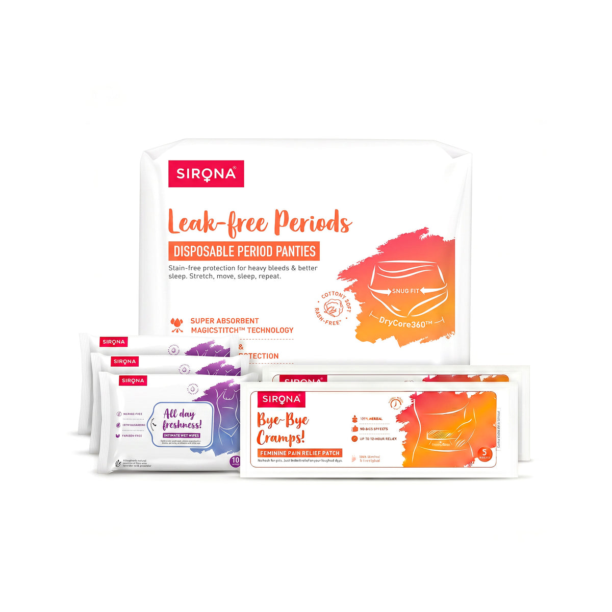 Disposable Period Panties | Pain Relief Patches | Intimate Wet Wipes Combo