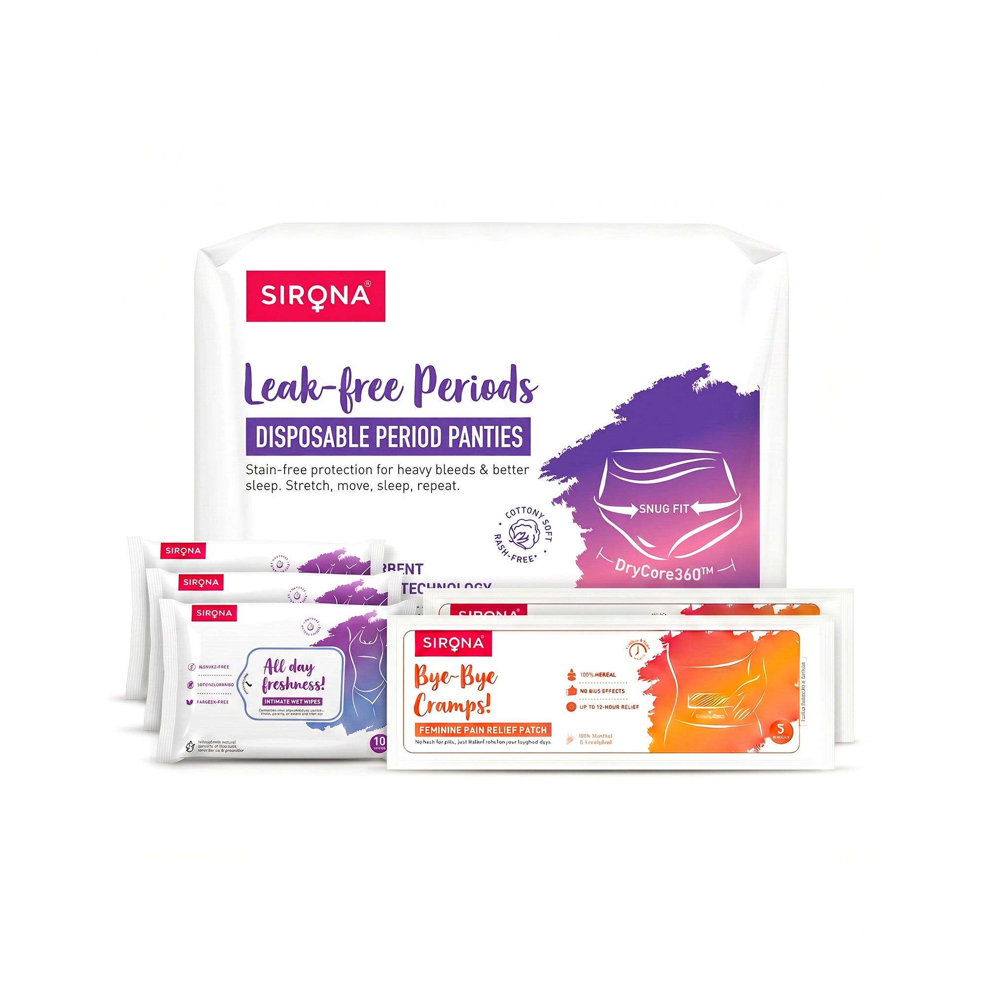 Disposable Period Panties | Pain Relief Patches | Intimate Wet Wipes Combo