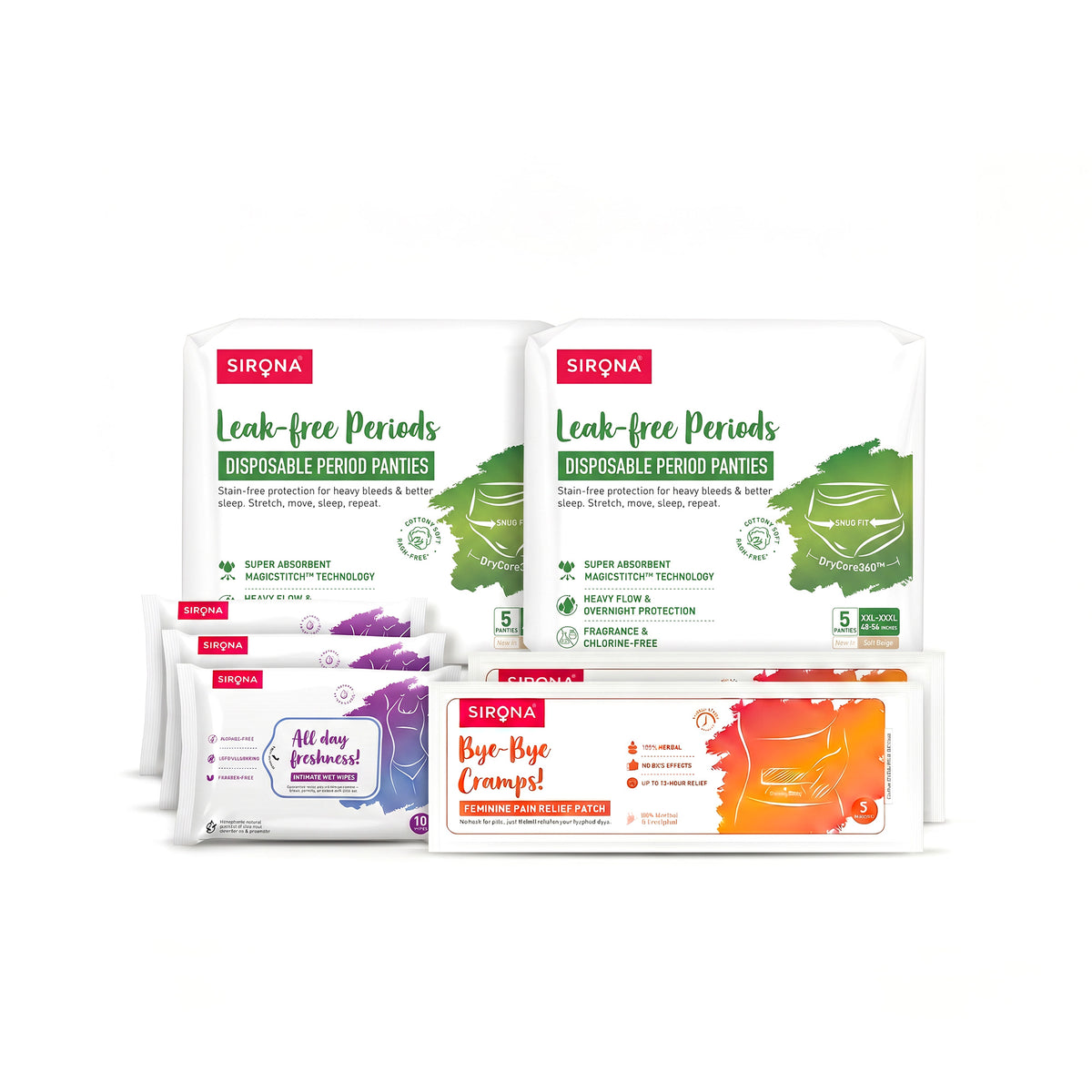 Disposable Period Panties | Pain Relief Patches | Intimate Wet Wipes Combo