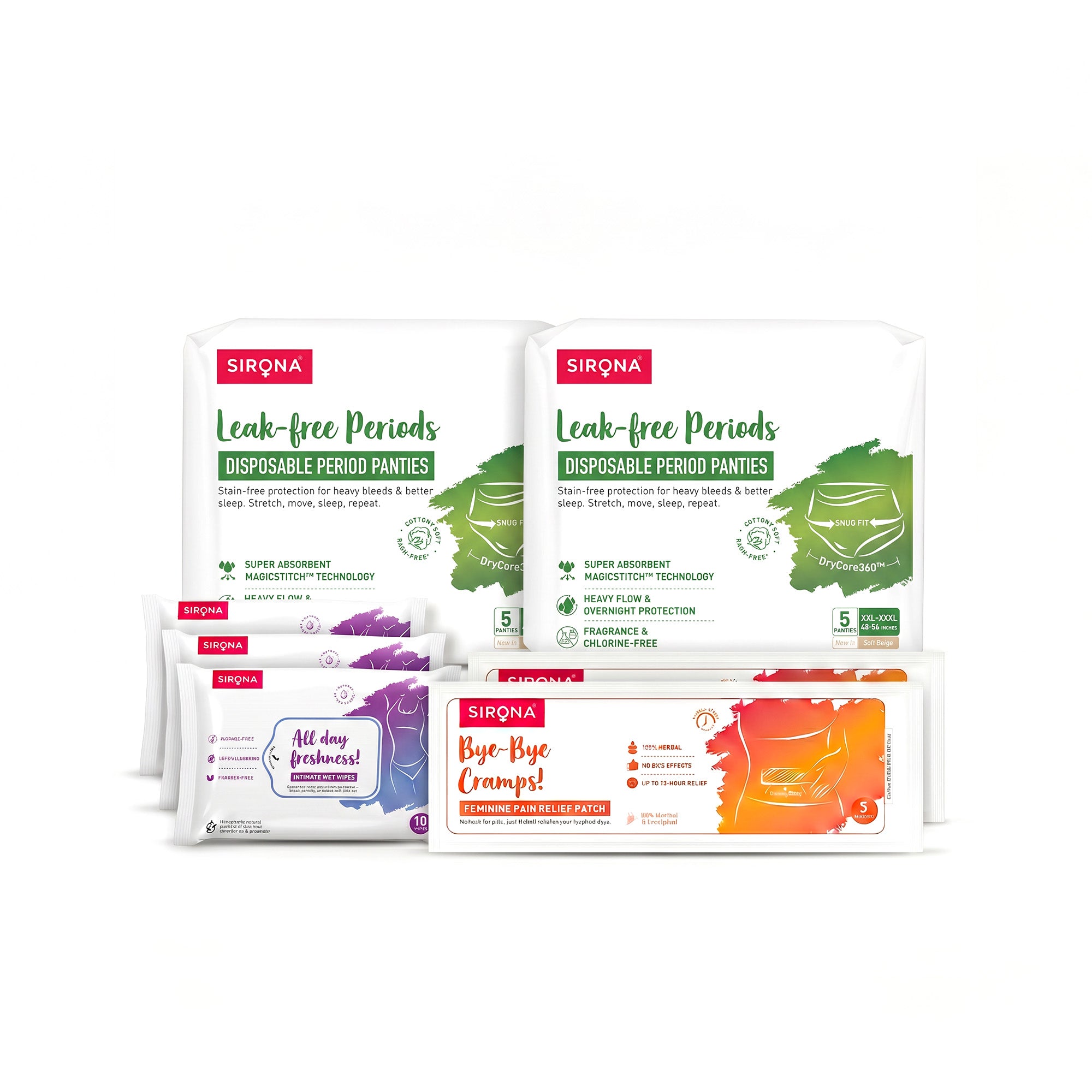 Disposable Period Panties | Pain Relief Patches | Intimate Wet Wipes Combo