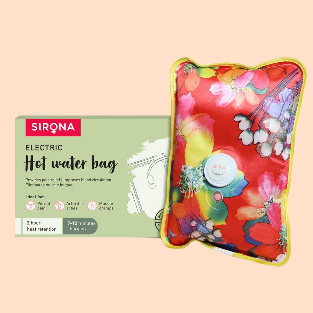 SIRONA Electric Hot Water Bag for Instant Pain Relief | 7 Min Charging, 2 Hr Heat Retention, Auto Heat Control, Ideal for Cramps, Arthritis Aches, and Period Pain