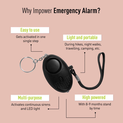 Sirona Impower Emergency Alarm for Women | 130 DB Sound, LED Light, Multi-Purpose, Easy-to-Carry, Light &amp; Portable, High Powered, SOS Alarm