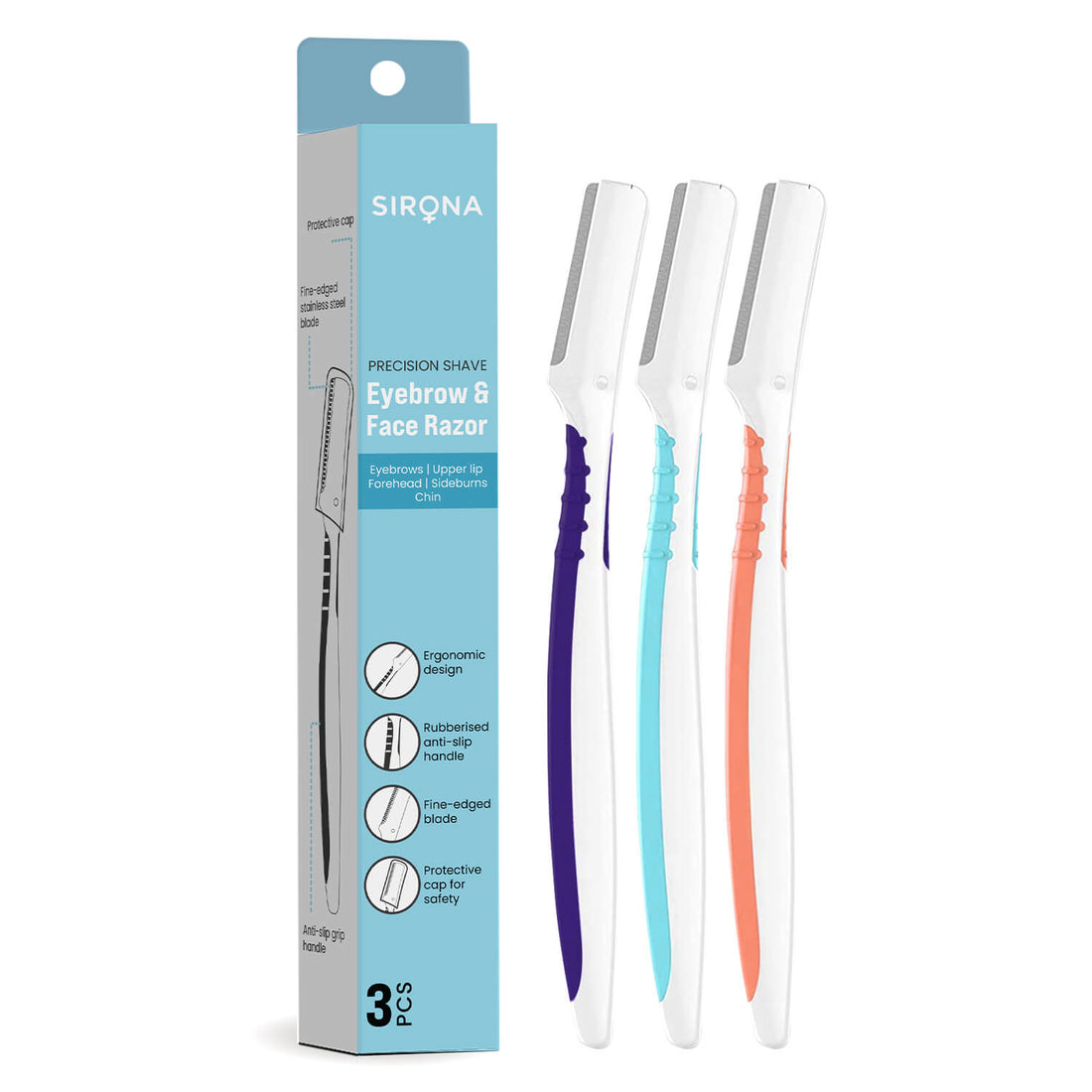 Sirona Eyebrow &amp; Face Razor for Women | Painless Facial Hair Removal for Women, Razor for Eyebrow, Upper Lip, Forehead &amp; Chin - (Pack of 3)