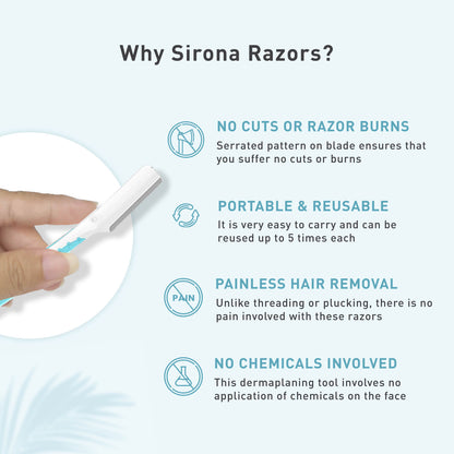 Sirona Eyebrow &amp; Face Razor for Women | Painless Facial Hair Removal for Women, Razor for Eyebrow, Upper Lip, Forehead &amp; Chin - (Pack of 3)