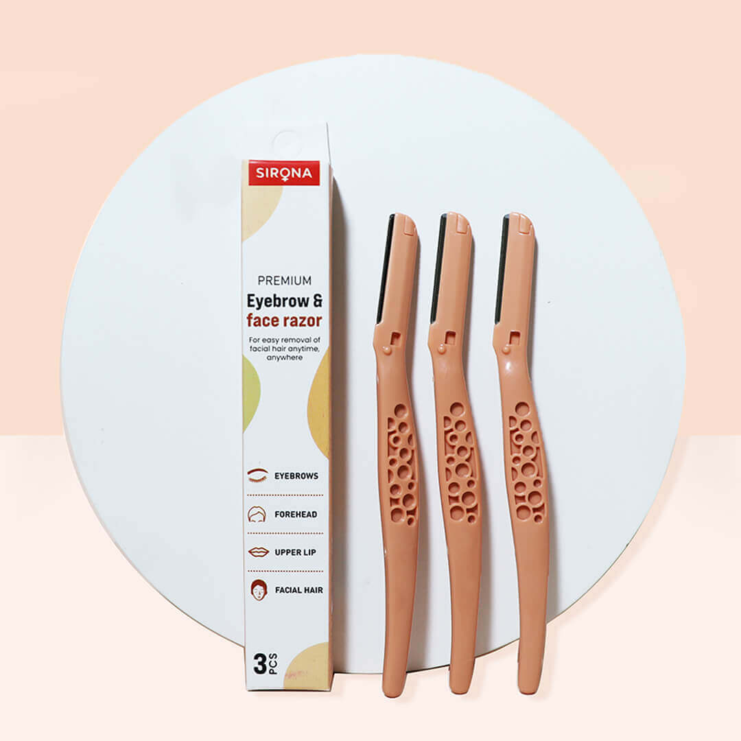 Sirona Eyebrow Face Razor for Women (Brown)| Painfree Facial Hair Removal for Women, Razor for Eyebrow, Upper Lip, Forehead &amp; Chin (Pack of 3 Razors)