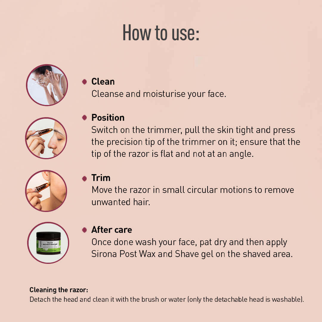 Sirona Electric Eyebrow Trimmer for Women | Painless Eyebrow Trimmer, 360° Precision Trim, Battery Operated, Travel friendly, Brow Trimmer