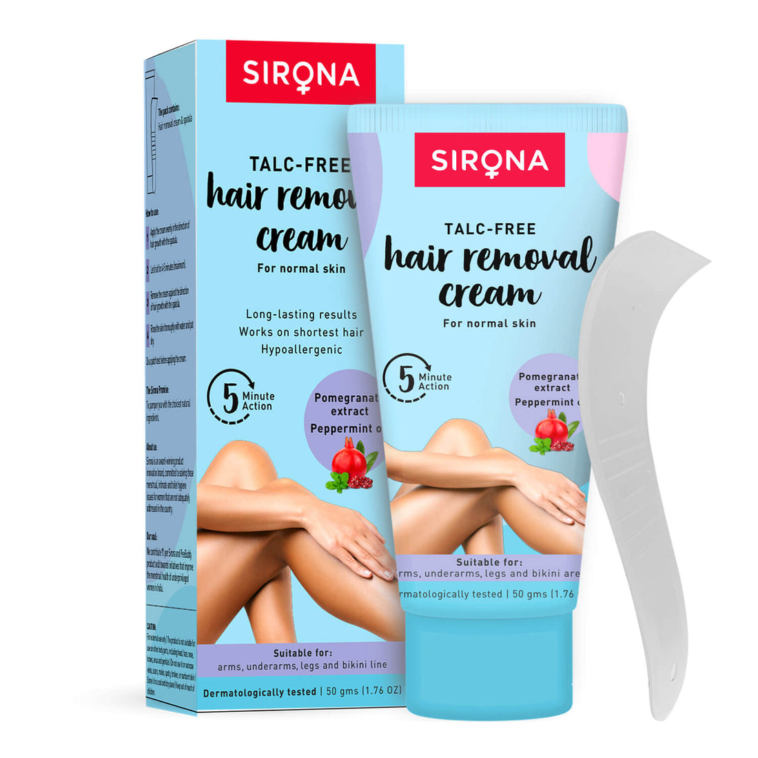 Sirona Talc Free Hair Removal Cream for Normal Skin | Hair Removal Cream for Legs, Underarms, Bikini Line, Arms, Enriched with Rose &amp; Pomegranate Extracts - 50gm