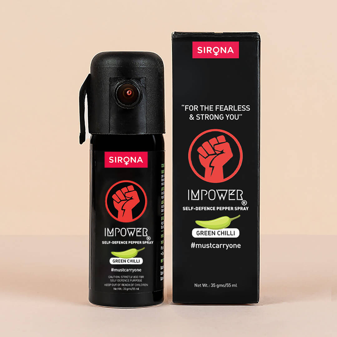 Sirona IMPOWER Self Defence Pepper Spray for Woman - Green Chilli | 12 Feet Range, Effect for 45 Mins, Non-Toxic, Pocket Size, One Hand Use - (55ml)