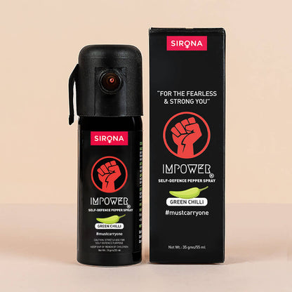 Sirona IMPOWER Self Defence Pepper Spray for Woman - Green Chilli | 12 Feet Range, Effect for 45 Mins, Non-Toxic, Pocket Size, One Hand Use - (55ml)