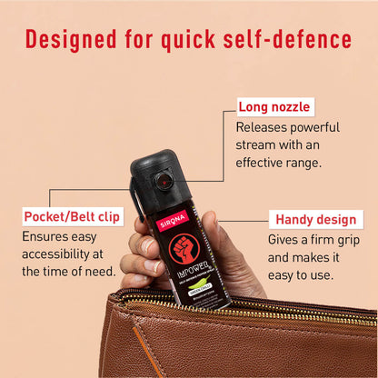 Sirona IMPOWER Self Defence Pepper Spray for Woman - Green Chilli | 12 Feet Range, Effect for 45 Mins, Non-Toxic, Pocket Size, One Hand Use - (55ml)