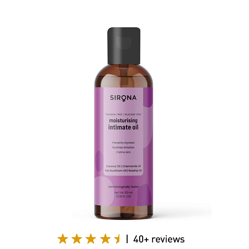 Sirona Moisturising Intimate Oil | Prevents Dryness, Soothes Irritation &amp; Calms Skin, Enriched with Coconut Oil, Chamomile Oil, Sea Buckthorn Oil &amp; Rosehip Oil - 100ml