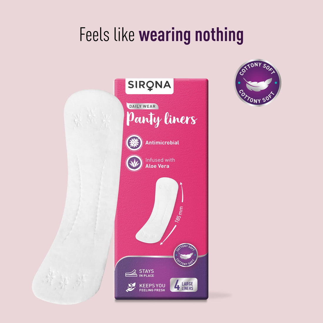 Sirona Dry Comfort Daily Use Panty Liners | Cotton Panty Liner Pads for Women, Leakproof, Toxin Free, Up to 8 Hr Protection - 4 Liners