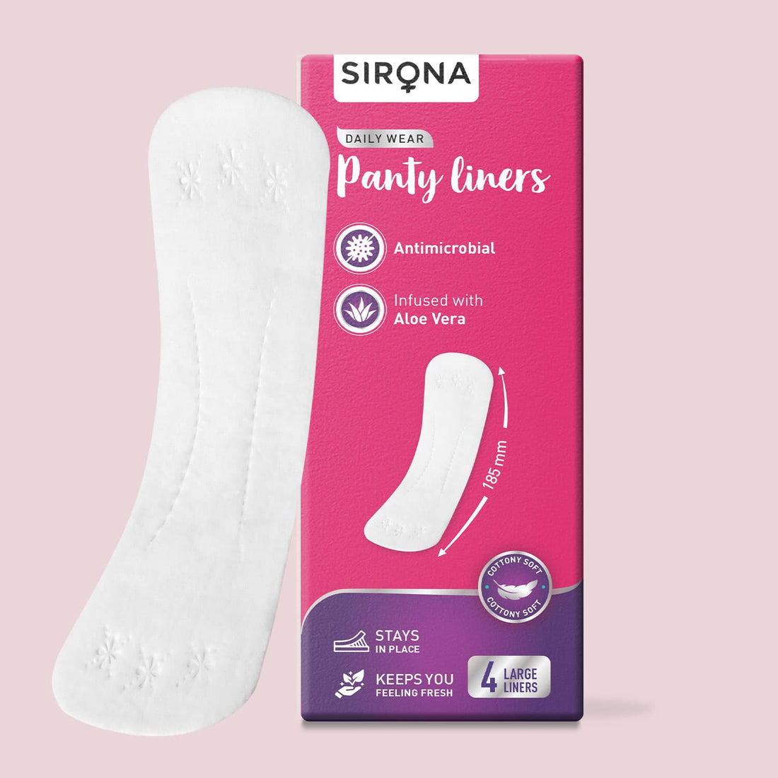 Sirona Dry Comfort Daily Use Panty Liners | Cotton Panty Liner Pads for Women, Leakproof, Toxin Free, Up to 8 Hr Protection - 4 Liners