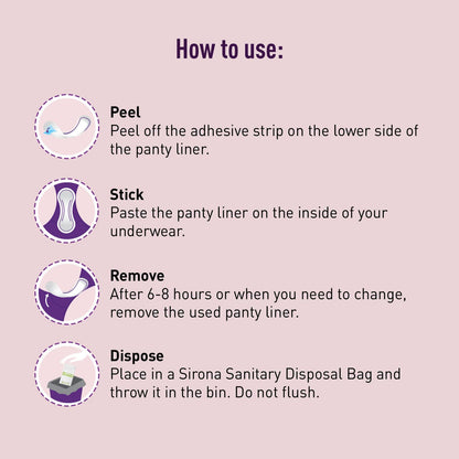 Sirona Dry Comfort Daily Use Panty Liners | Cotton Panty Liner Pads for Women, Leakproof, Toxin Free, Up to 8 Hr Protection - 4 Liners