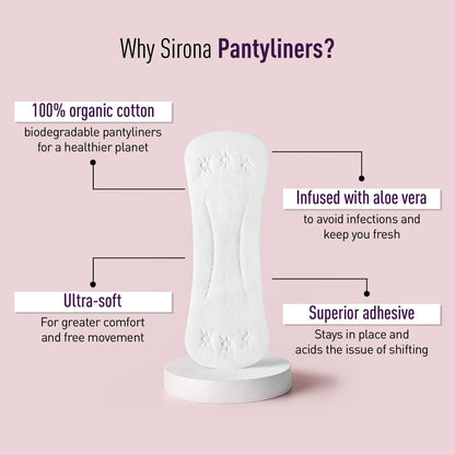 Sirona Dry Comfort Daily Use Panty Liners | Cotton Panty Liner Pads for Women, Leakproof, Toxin Free, Up to 8 Hr Protection - 4 Liners