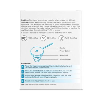 Sirona Menstrual Cup UV Sterilizer | Kills 99% germs in 3 Minutes, Rechargeable, Travel-Friendly, Automatic Power Cut, Portable, Hygienic - Pack of 1 Unit