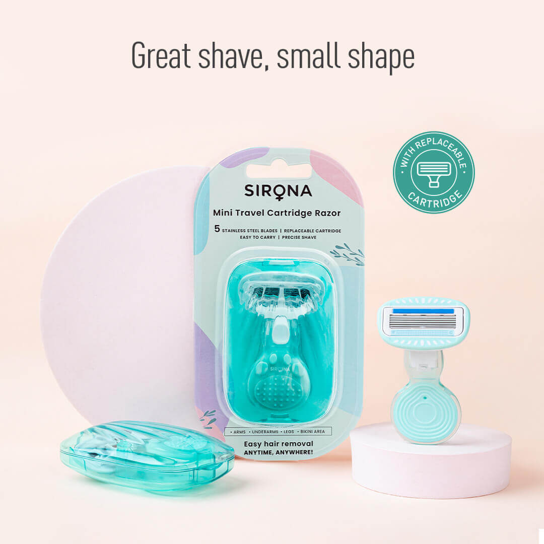Sirona Mini Travel Cartridge Razor For Women With Free Case| Hair Removal Razor, Replacable Cartridge, Potable &amp; Travel friendly cartridge razor (Pack of 1)