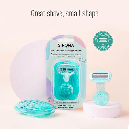 Sirona Mini Travel Cartridge Razor For Women With Free Case| Hair Removal Razor, Replacable Cartridge, Potable &amp; Travel friendly cartridge razor (Pack of 1)