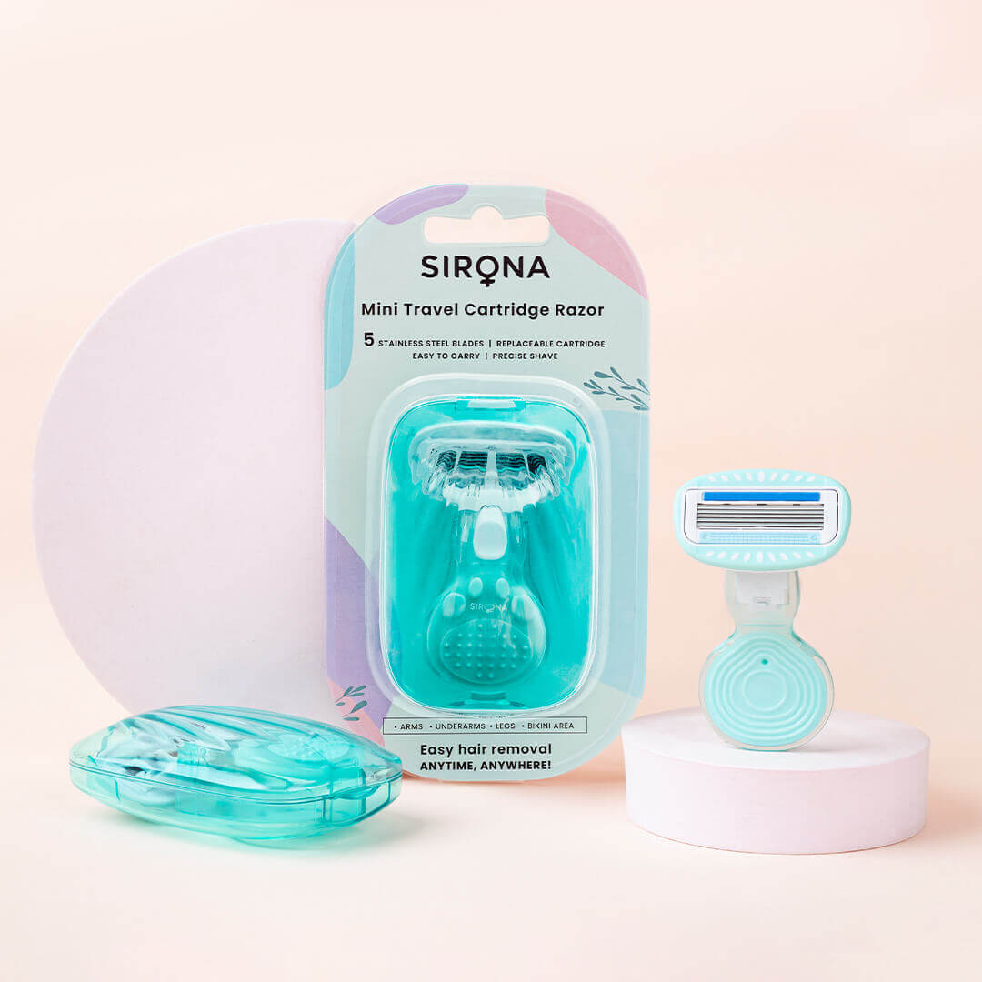 Sirona Mini Travel Cartridge Razor For Women With Free Case| Hair Removal Razor, Replacable Cartridge, Potable &amp; Travel friendly cartridge razor (Pack of 1)