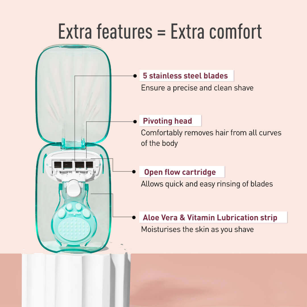 Sirona Mini Travel Cartridge Razor For Women With Free Case| Hair Removal Razor, Replacable Cartridge, Potable &amp; Travel friendly cartridge razor (Pack of 1)