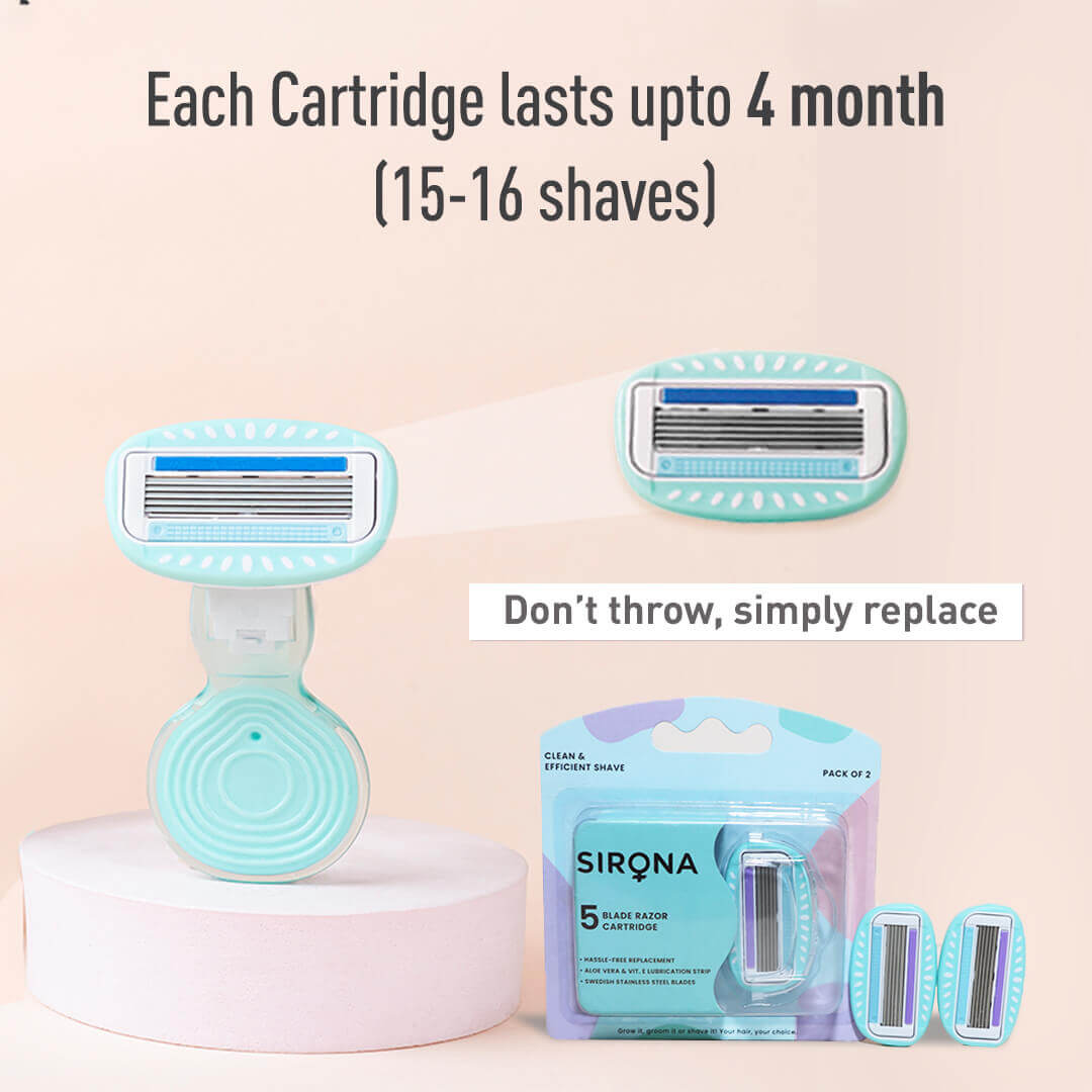 Sirona Mini Travel Cartridge Razor For Women With Free Case| Hair Removal Razor, Replacable Cartridge, Potable &amp; Travel friendly cartridge razor (Pack of 1)