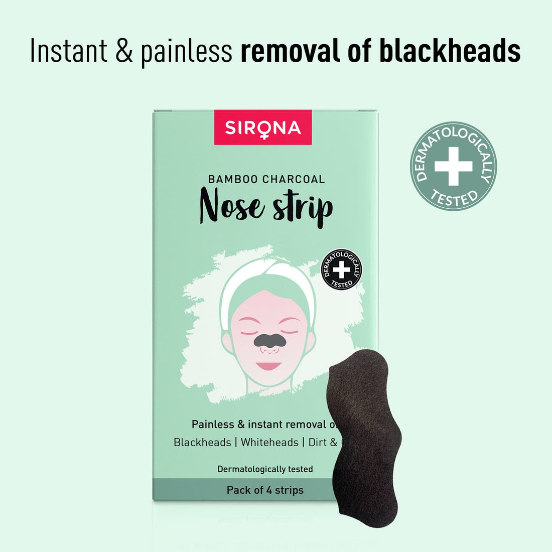Sirona Natural Charcoal Nose Strips for Women | Painless &amp; Instant Whiteheads &amp; Blackheads Removal Strips, Pore Cleanser, Dirt &amp; Oil - Pack of 4