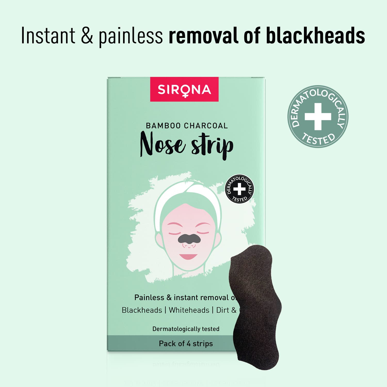Sirona Natural Charcoal Nose Strips for Women | Painless &amp; Instant Whiteheads &amp; Blackheads Removal Strips, Pore Cleanser, Dirt &amp; Oil - Pack of 4