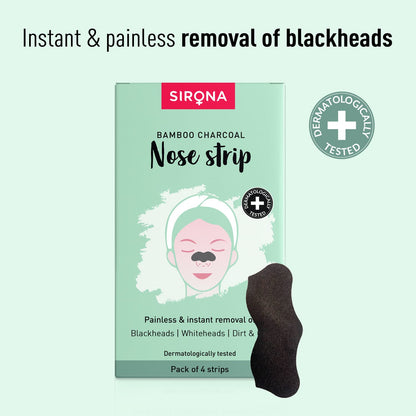 Sirona Natural Charcoal Nose Strips for Women | Painless &amp; Instant Whiteheads &amp; Blackheads Removal Strips, Pore Cleanser, Dirt &amp; Oil - Pack of 4