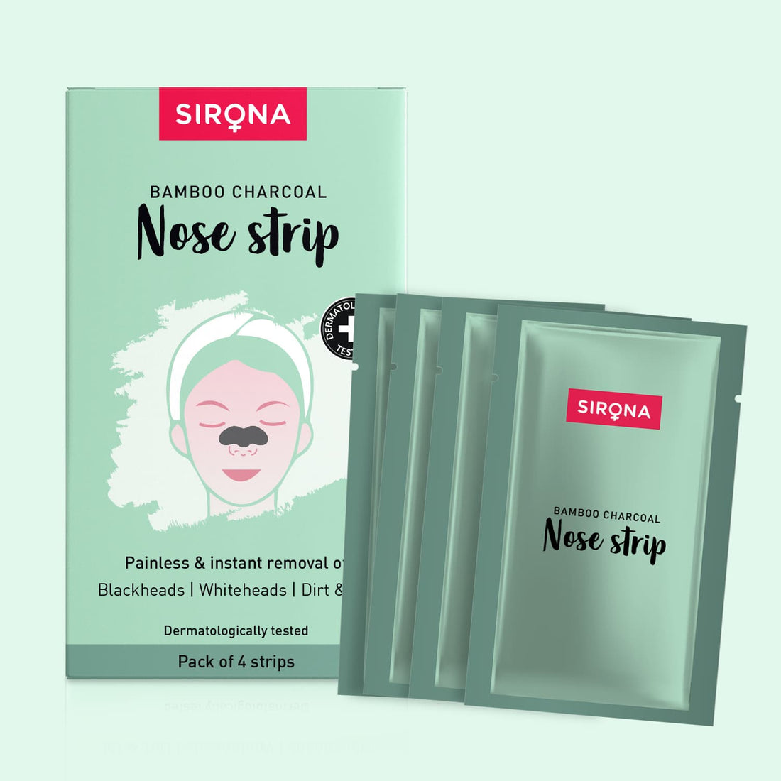 Sirona Natural Charcoal Nose Strips for Women | Painless &amp; Instant Whiteheads &amp; Blackheads Removal Strips, Pore Cleanser, Dirt &amp; Oil - Pack of 4