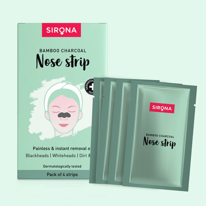 Sirona Natural Charcoal Nose Strips for Women | Painless &amp; Instant Whiteheads &amp; Blackheads Removal Strips, Pore Cleanser, Dirt &amp; Oil - Pack of 4