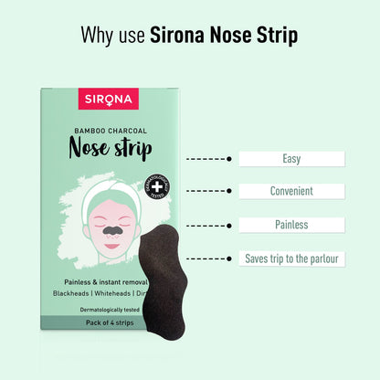 Sirona Natural Charcoal Nose Strips for Women | Painless &amp; Instant Whiteheads &amp; Blackheads Removal Strips, Pore Cleanser, Dirt &amp; Oil - Pack of 4