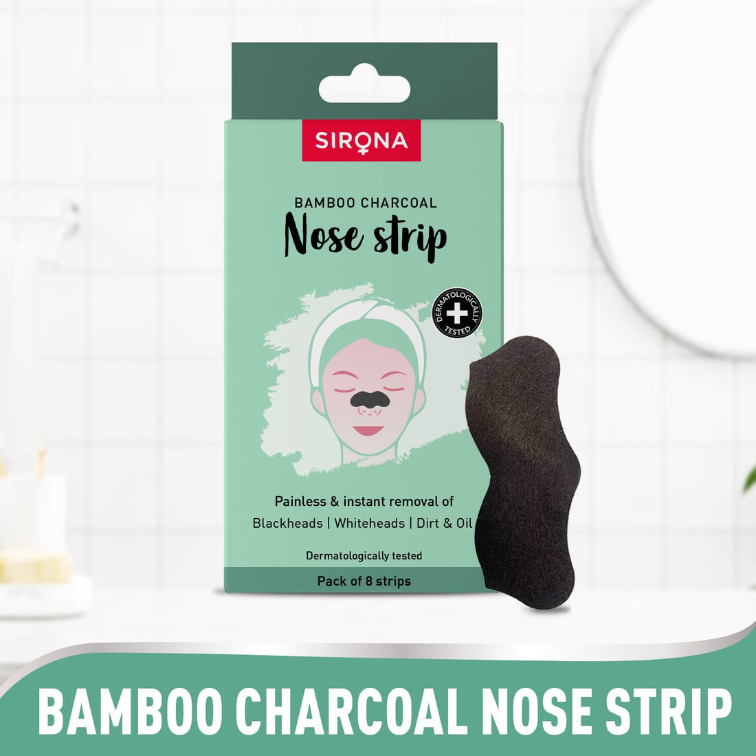 Bamboo Charcoal Nose Strips | Blackhead &amp; Whitehead Removal Strips | Pore Strips For Cleansing Dirt &amp; Oil Removal | Painless - Pack Of 8 Strips