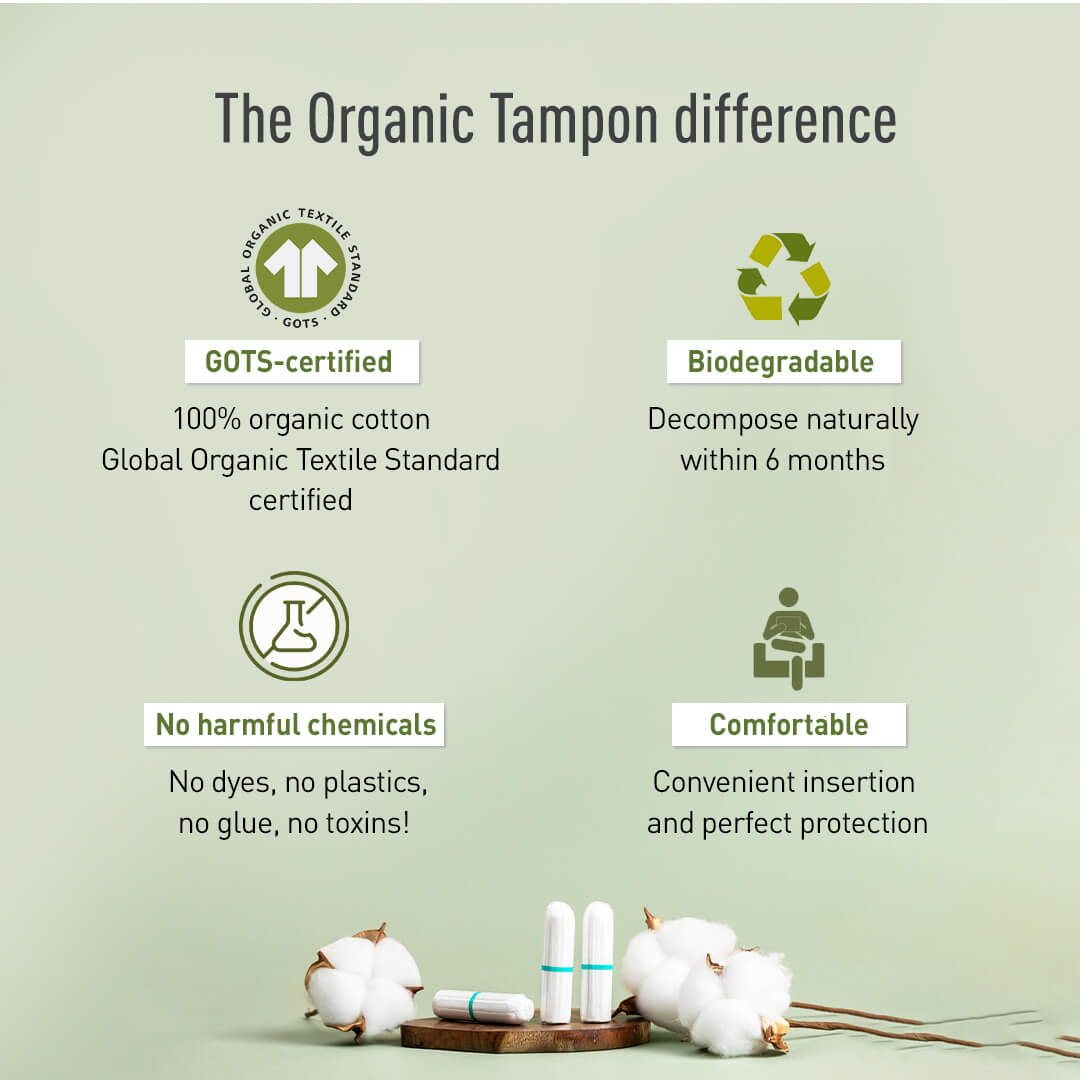 Sirona 100 % Organic Cotton Tampons for Heavy Flow , Biodegradable Tampon, Ultra Soft &amp; Leak Proof, FDA Approved, Toxin Free - (18 Pcs)