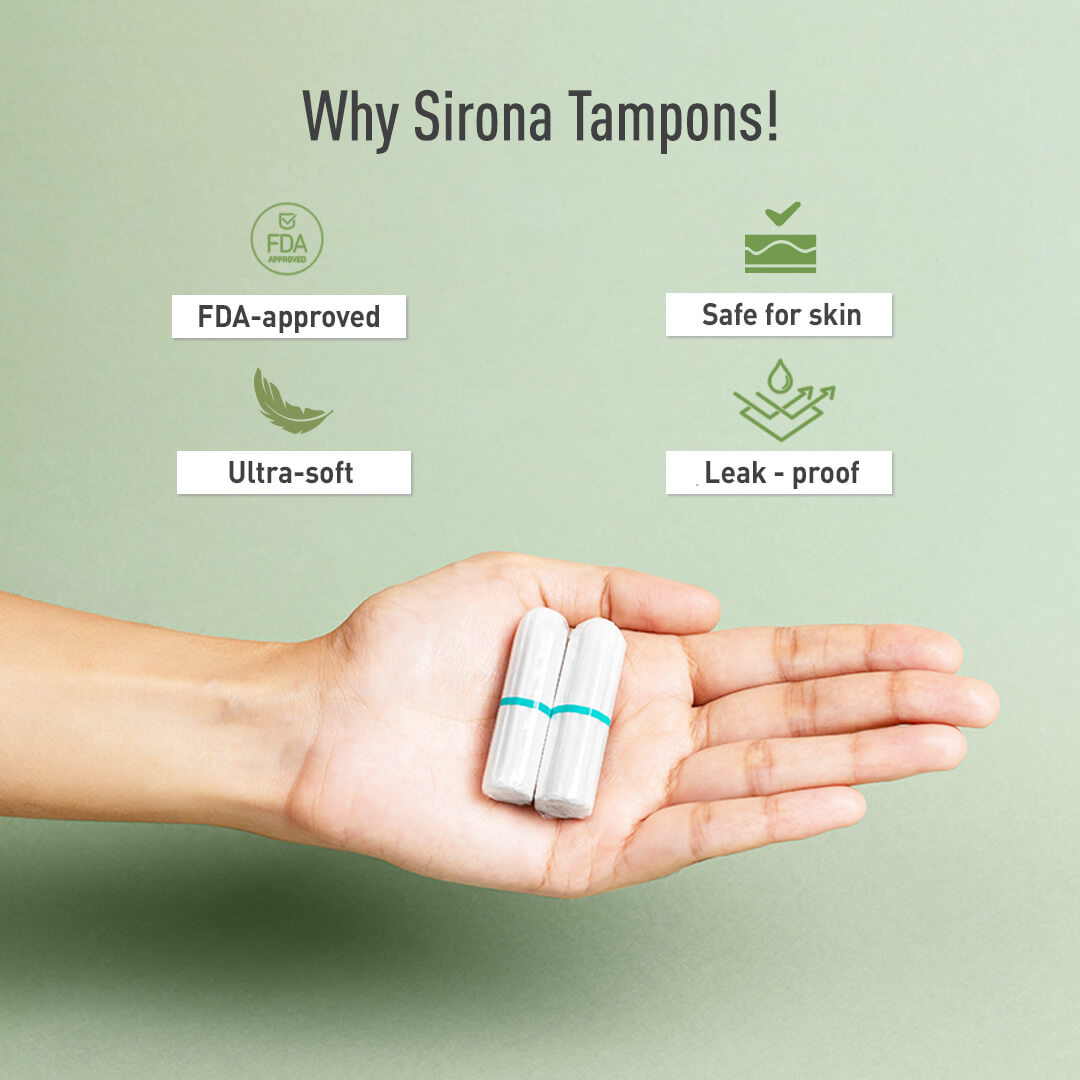 Sirona 100 % Organic Cotton Tampons for Heavy Flow , Biodegradable Tampon, Ultra Soft &amp; Leak Proof, FDA Approved, Toxin Free - (18 Pcs)
