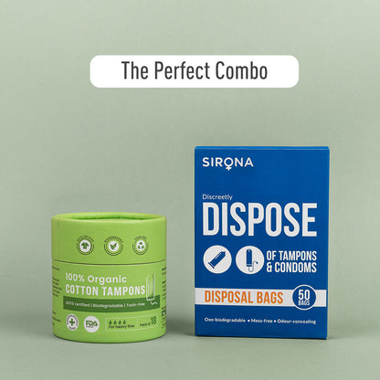 Sirona 100 % Organic Cotton Tampons for Heavy Flow , Biodegradable Tampon, Ultra Soft &amp; Leak Proof, FDA Approved, Toxin Free - (18 Pcs)