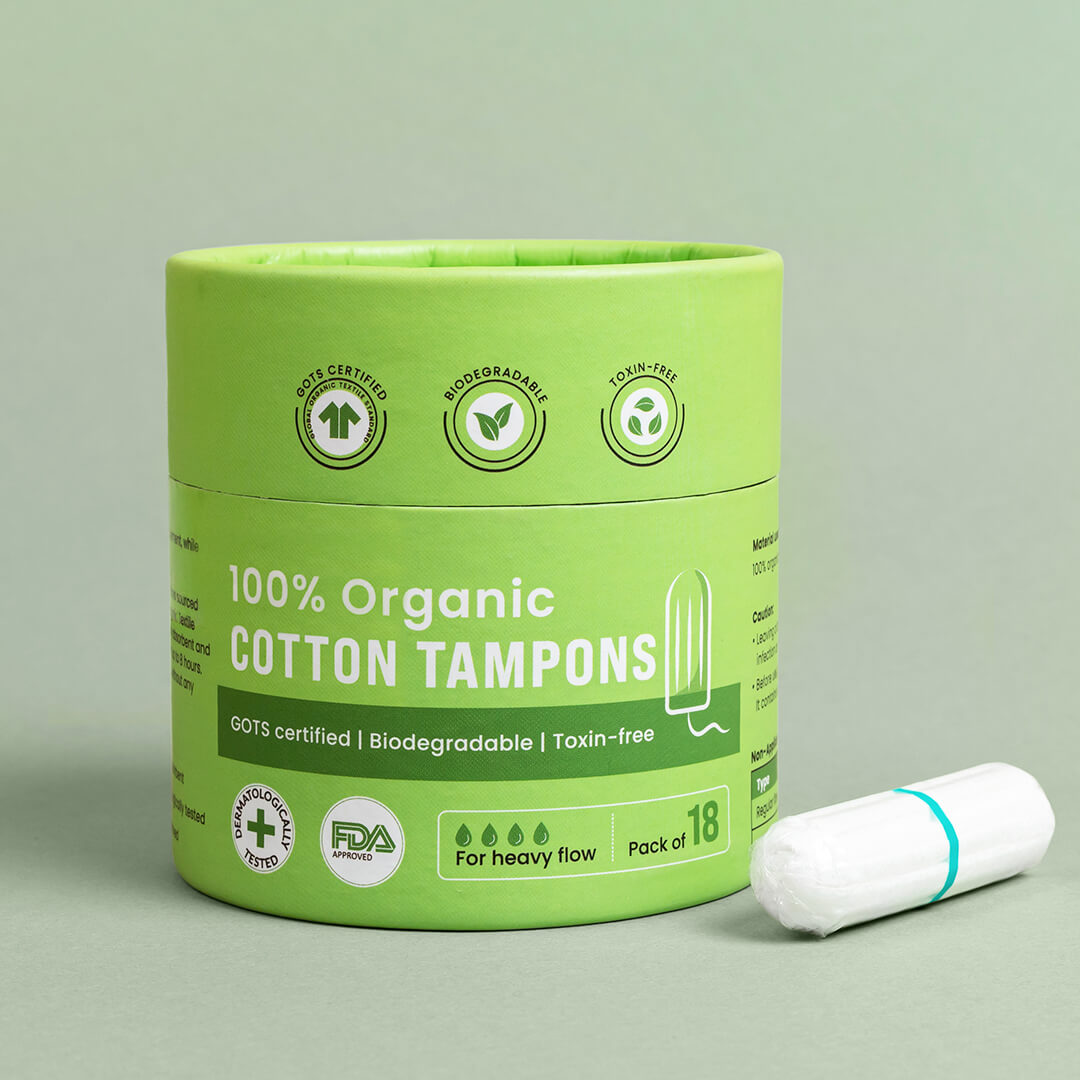 Sirona 100 % Organic Cotton Tampons for Heavy Flow , Biodegradable Tampon, Ultra Soft &amp; Leak Proof, FDA Approved, Toxin Free - (18 Pcs)
