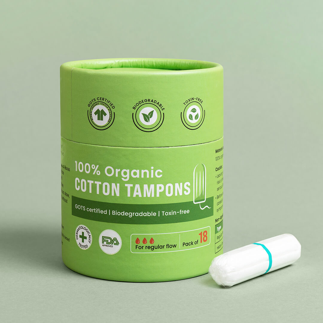 Sirona 100 % Organic Cotton Tampons for Regular Flow , Biodegradable Tampon, Ultra Soft, Toxin Free, Leak Proof, FDA Approved - (18 Pcs)