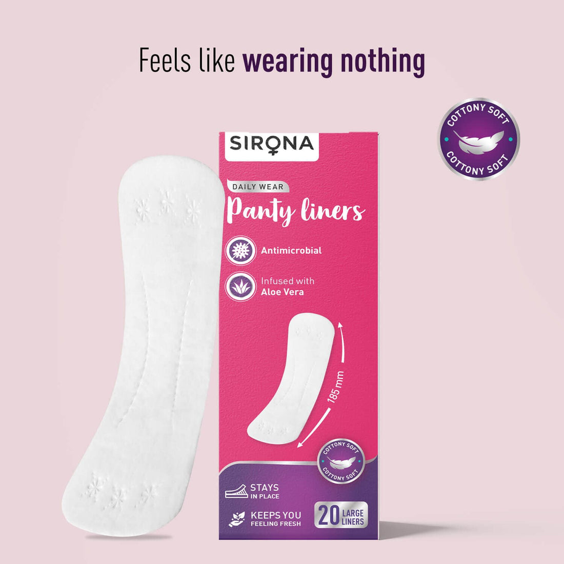 Sirona Dry Comfort Daily Use Panty Liners for Women | Cottony Soft, Ultra Thin, Wide Coverage, Leak proof, Infused with Aloe Vera, Antimicrobial - (Pack of 20)