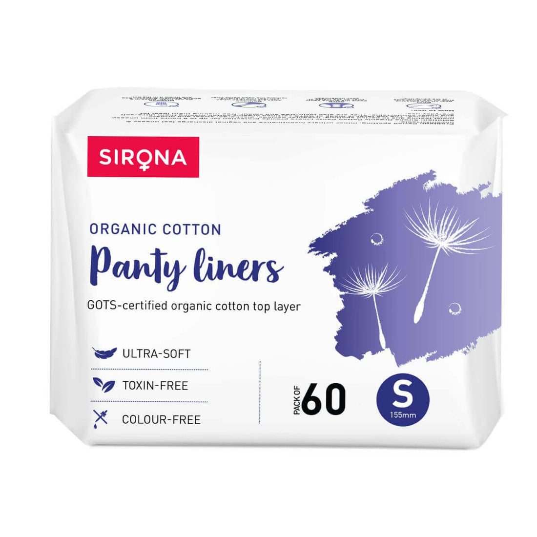 Sirona Ultra-Thin Panty Liners - Small | Panty Liner Pads for Women, Toxin Free, Leak proof, Up to 8 Hr Protection, G.O.T.S. Certified - (Pack of 60)