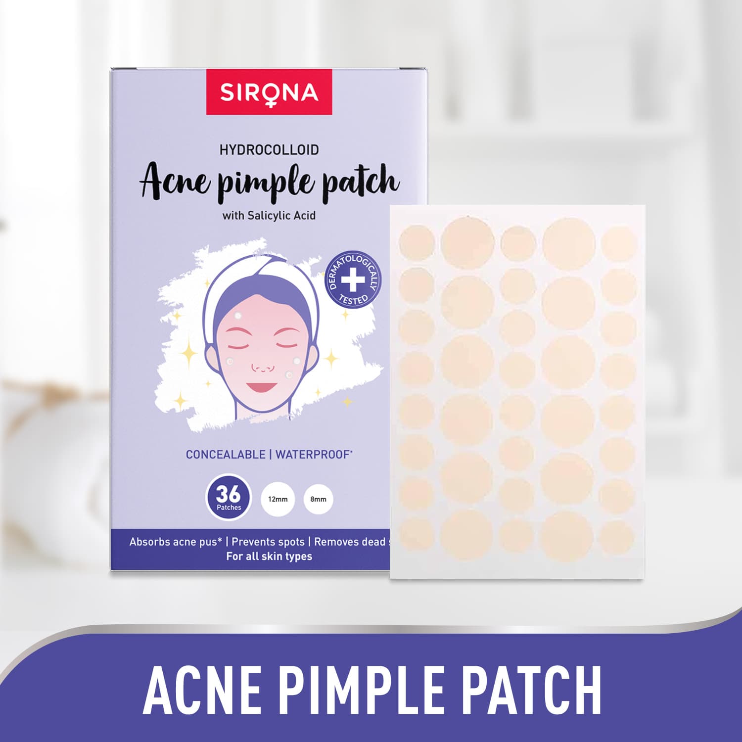Anti Acne Pimple Patch For Face | Salicylic &amp; Hydrocolloid Patches | Invisible, Concealable, Waterproof | All Skin Types | 36 patches | 2 sizes