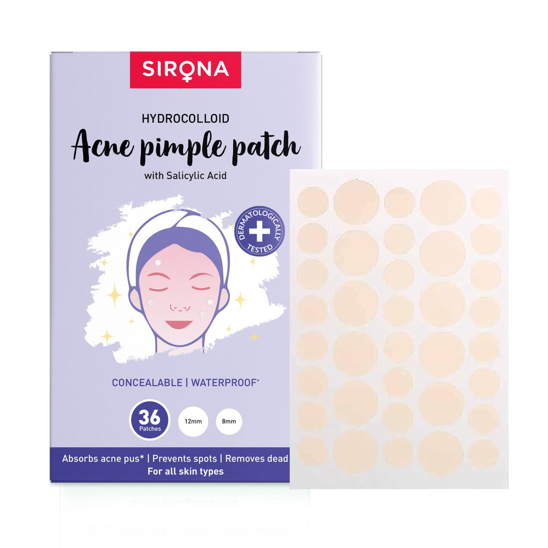 Anti Acne Pimple Patch For Face | Salicylic &amp; Hydrocolloid Patches | Invisible, Concealable, Waterproof | All Skin Types | 36 patches | 2 sizes