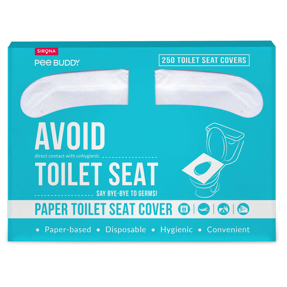 PEE BUDDY Disposable Toilet Seat Cover, No Direct Contact with Unhygienic Seats, Easy To Dispose, Nature Friendly, Ideal for Public Toilets - 250 Sheets
