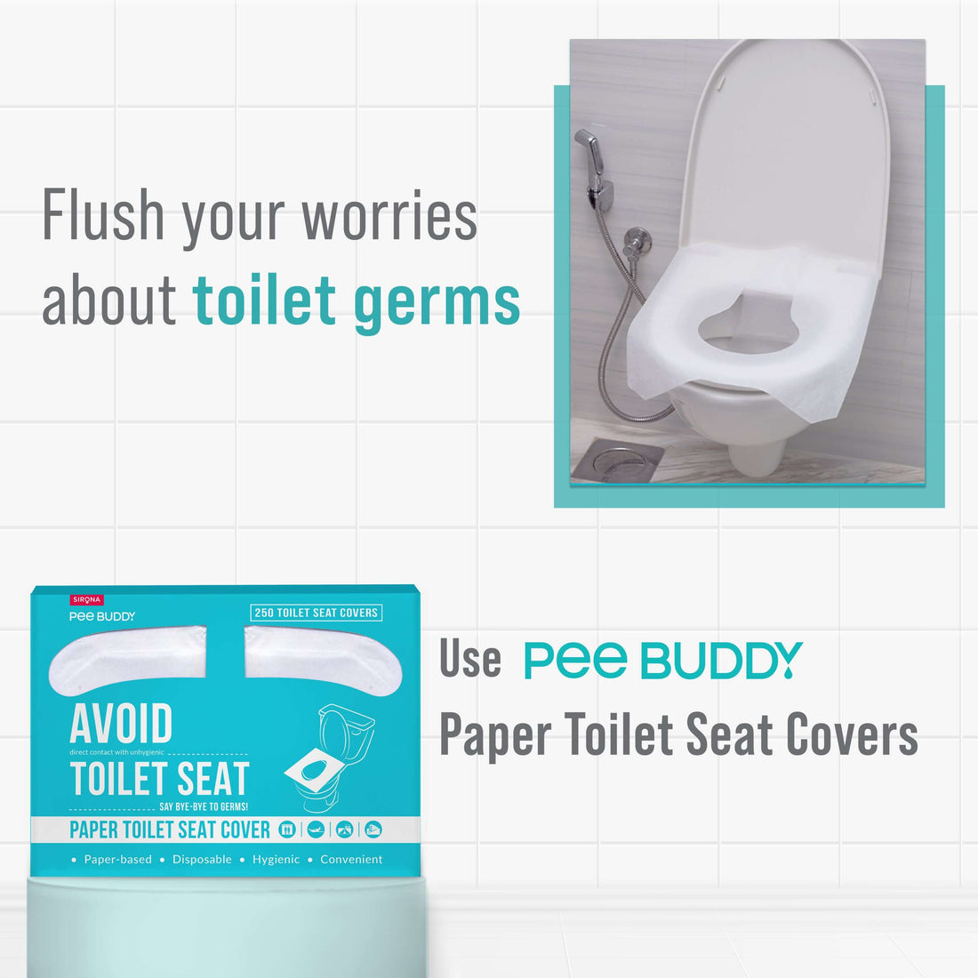 PEE BUDDY Disposable Toilet Seat Cover, No Direct Contact with Unhygienic Seats, Easy To Dispose, Nature Friendly, Ideal for Public Toilets - 250 Sheets