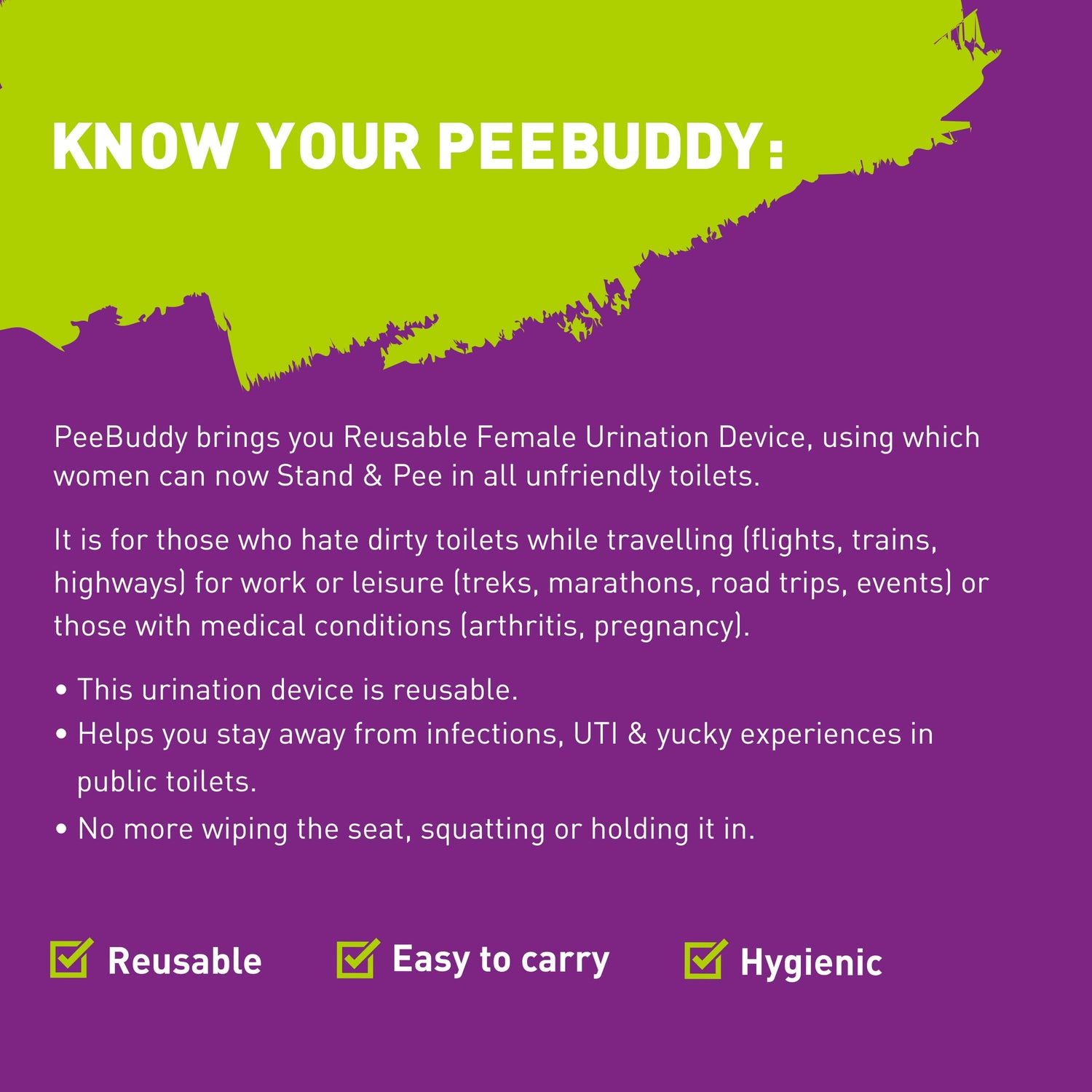 PeeBuddy Female Reusable Female Urination Device - Stand and Pee Urine Funnel For Women, Portable, Leakage proof, Ideal for Public Toilets, Travel, Camping - 1 Unit