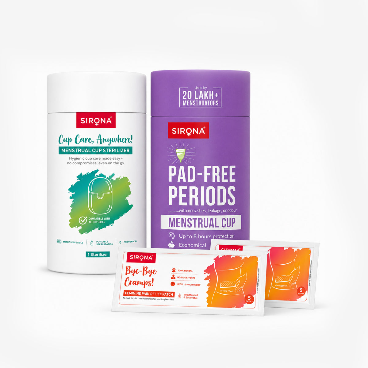 Menstrual Cup | Portable Sterilizer | Pain Relief Patches Combo